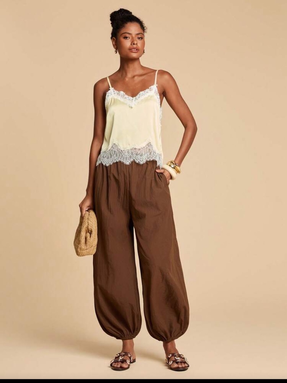 Brown Elastic-Waist Harem Pants - Picture 4 of 7
